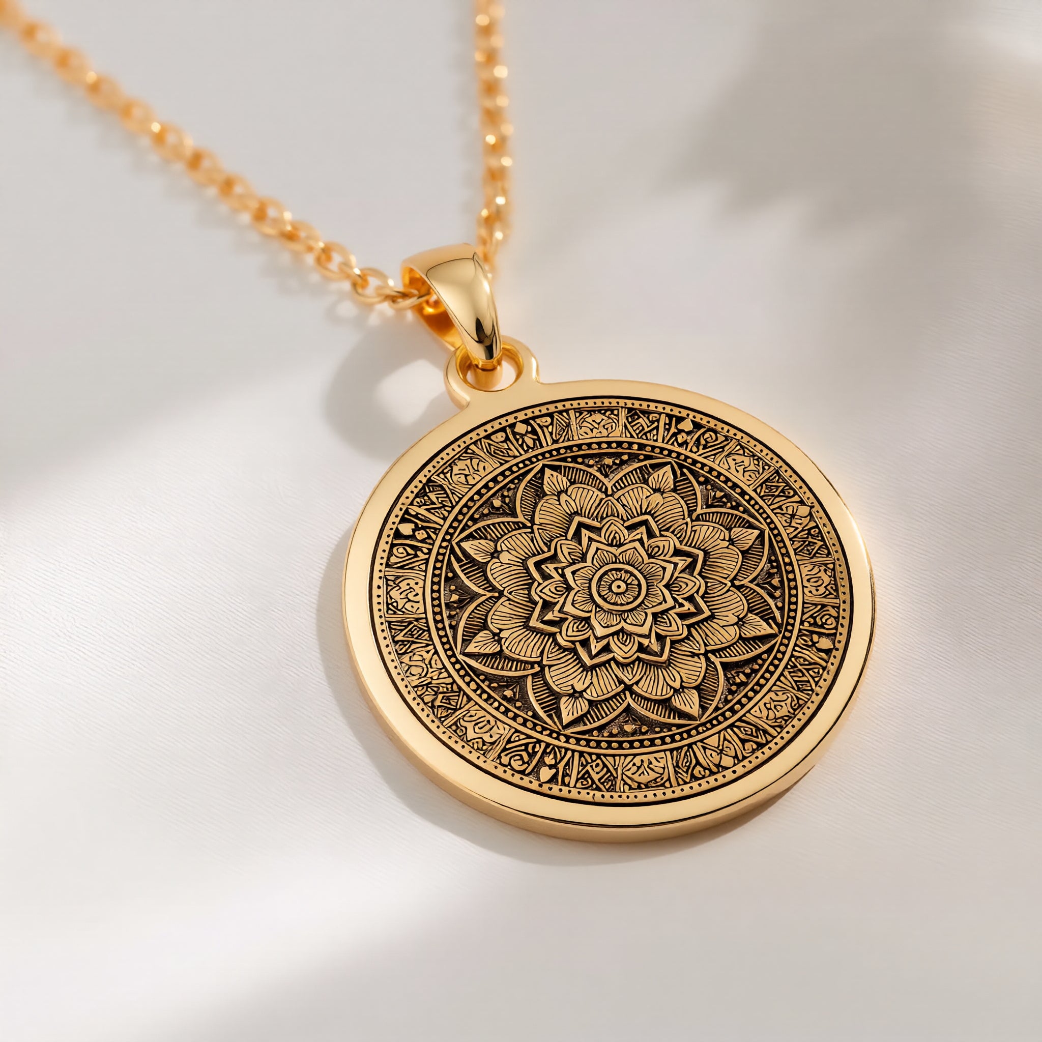Mandala Art Medallion Necklace | 14K Solid Gold - Spiritual Protection Cosmic Energy