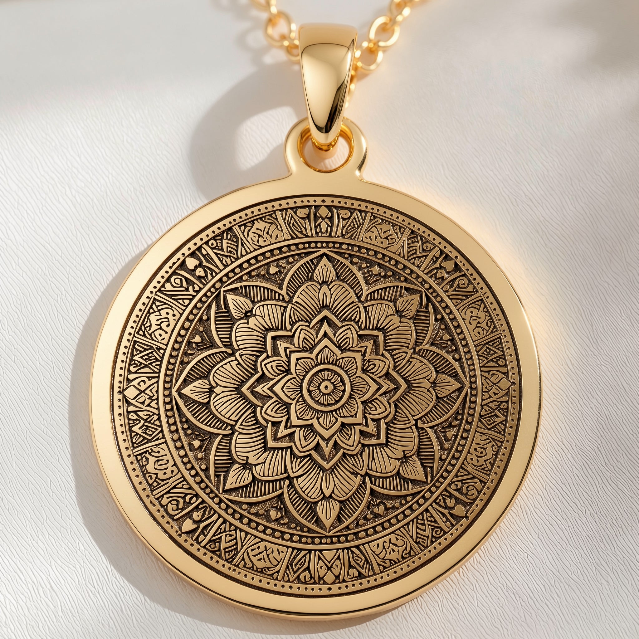 Mandala Art Medallion Necklace | 14K Solid Gold - Spiritual Protection Cosmic Energy