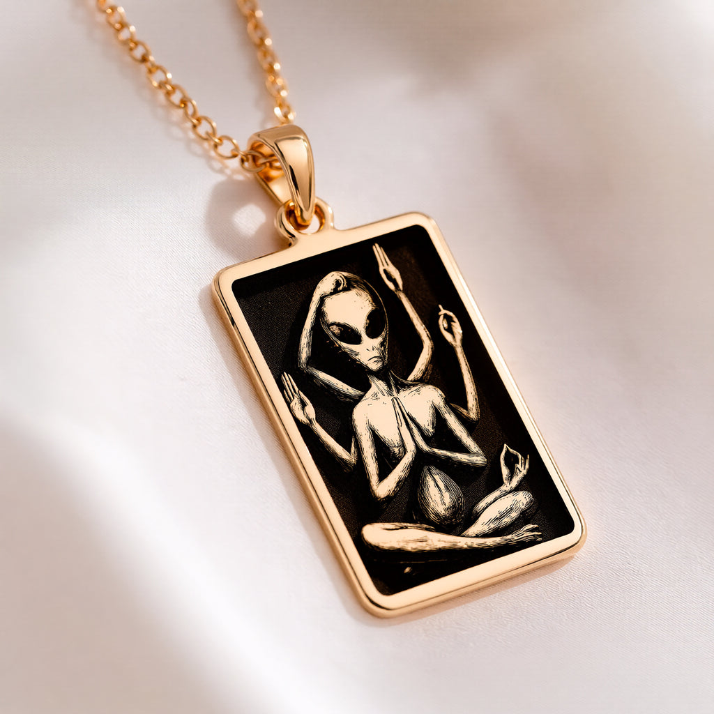 Meditating Alien Zen Necklace | 14K Solid Gold - Cosmic Energy Yoga Gift