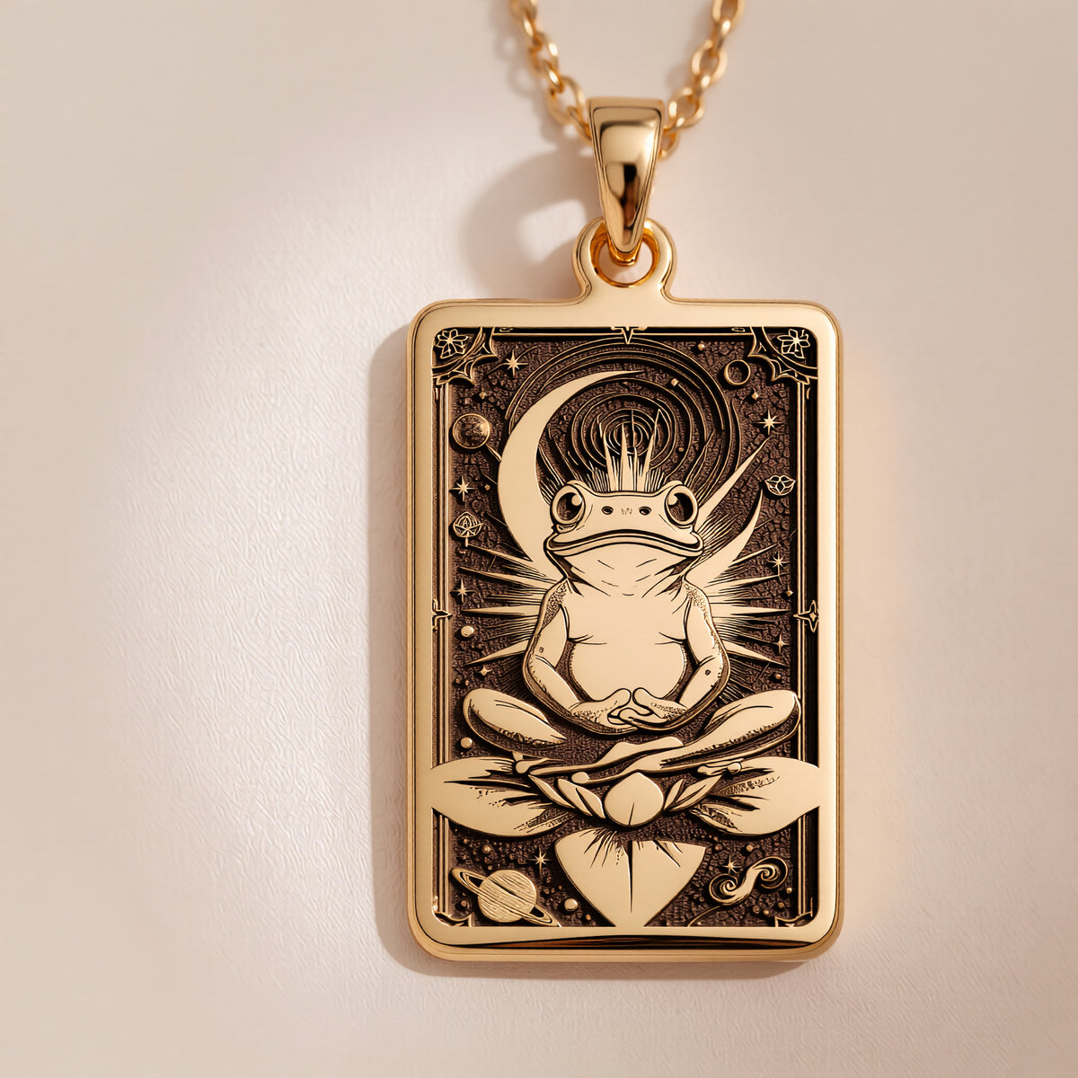 Zen Meditation Frog Animal Charm Necklace | 14K Solid Gold - Spiritual Protection Yoga Zen