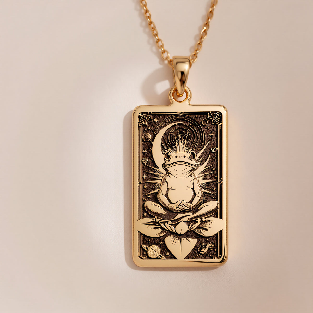 Zen Meditation Frog Animal Charm Necklace | 14K Solid Gold - Spiritual Protection Yoga Zen