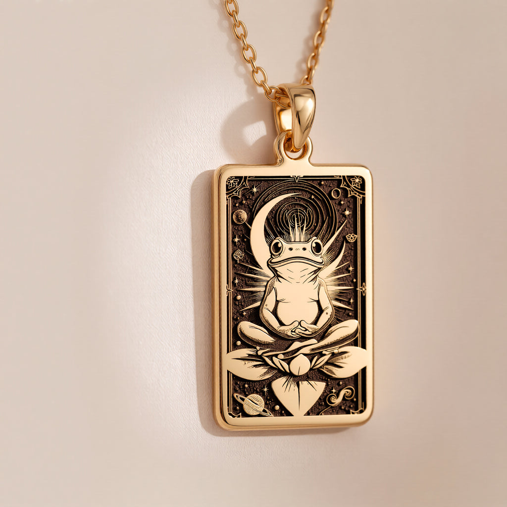 Zen Meditation Frog Animal Charm Necklace | 14K Solid Gold - Spiritual Protection Yoga Zen