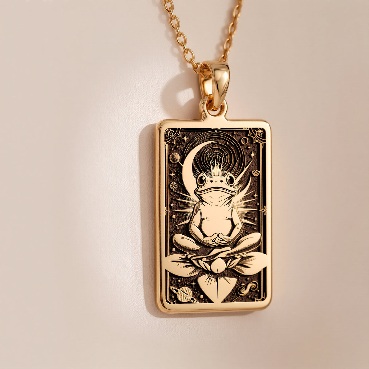 Zen Meditation Frog Animal Charm Necklace | 14K Solid Gold - Spiritual Protection Yoga Zen