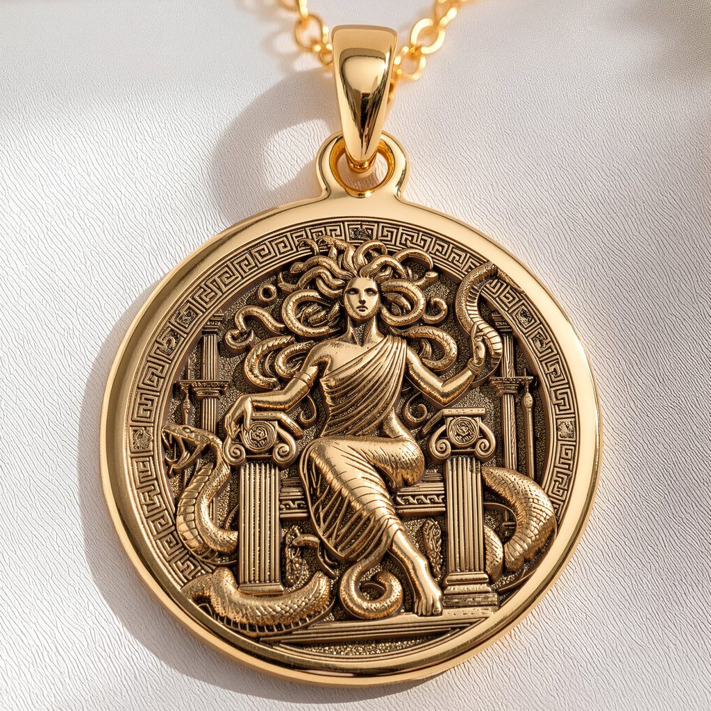 Medusa Gorgon Amulet Pendant | 14K Solid Gold - Ancient Mythology Protection Talisman