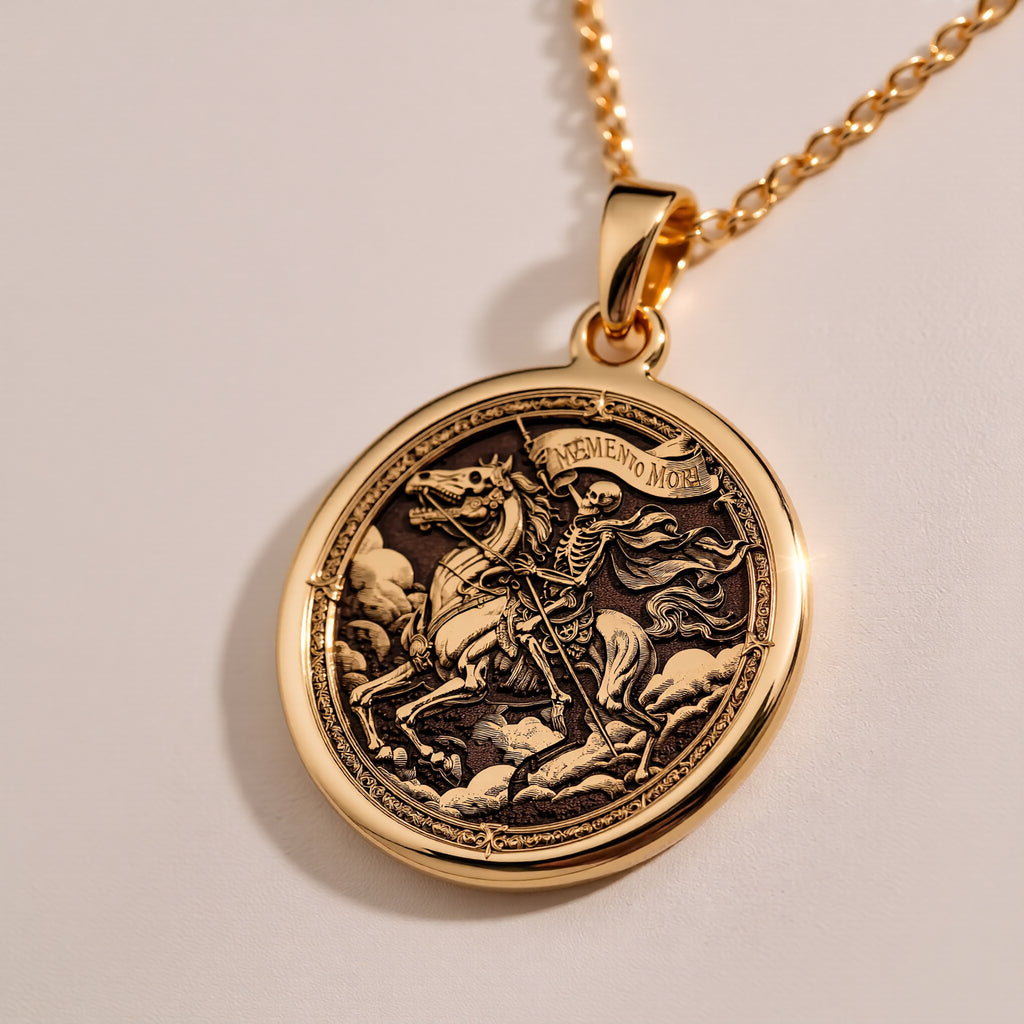 Memento Mori Skull Pendant - 14K Solid Gold
