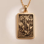 Skeleton Knight Memento Mori Pendant Necklaces Yellow gold plated pendant featuring a warrior on horseback design with ornate detailing.