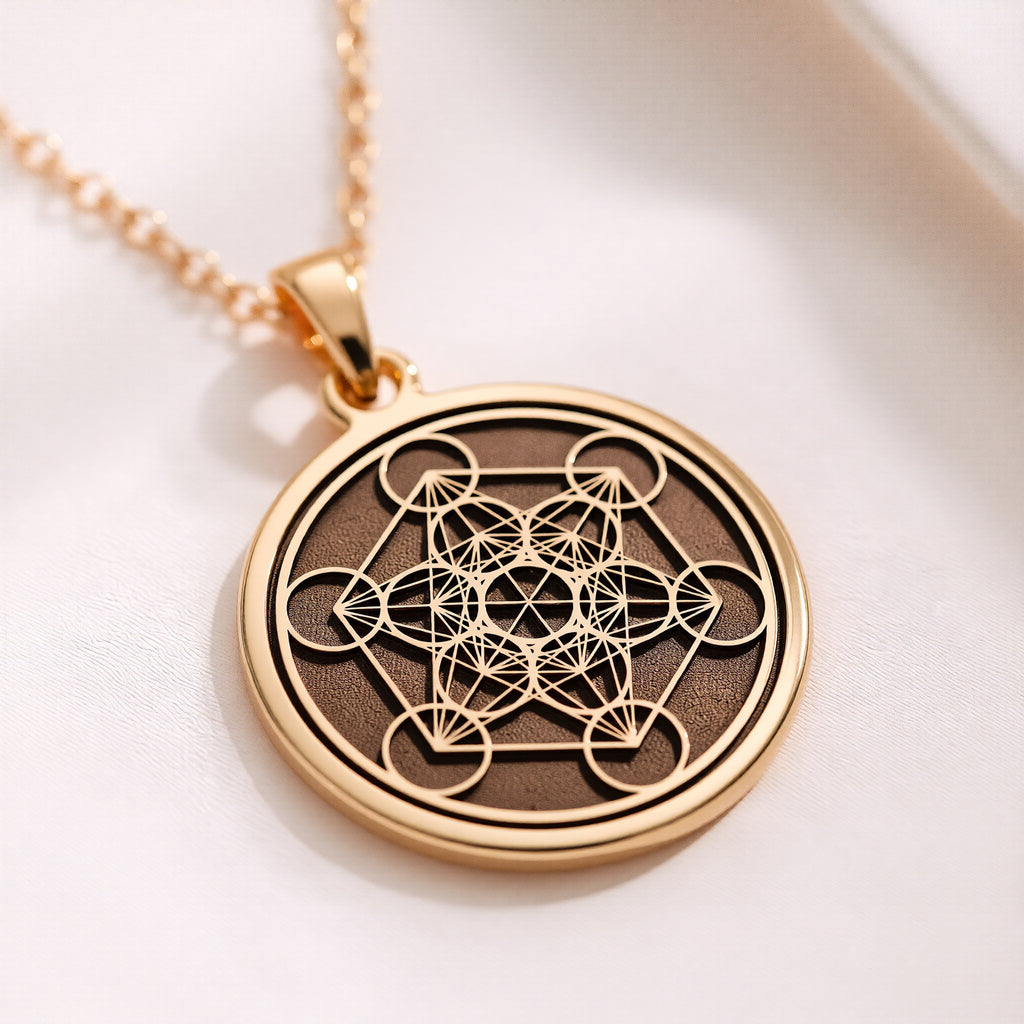 14K Solid Gold Metatron's Cube Pendant — macro craftsmanship and bail detail