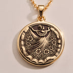Feminine Rose Gold necklace featuring traditional dress and dancer, inspired by Mexican heritage.