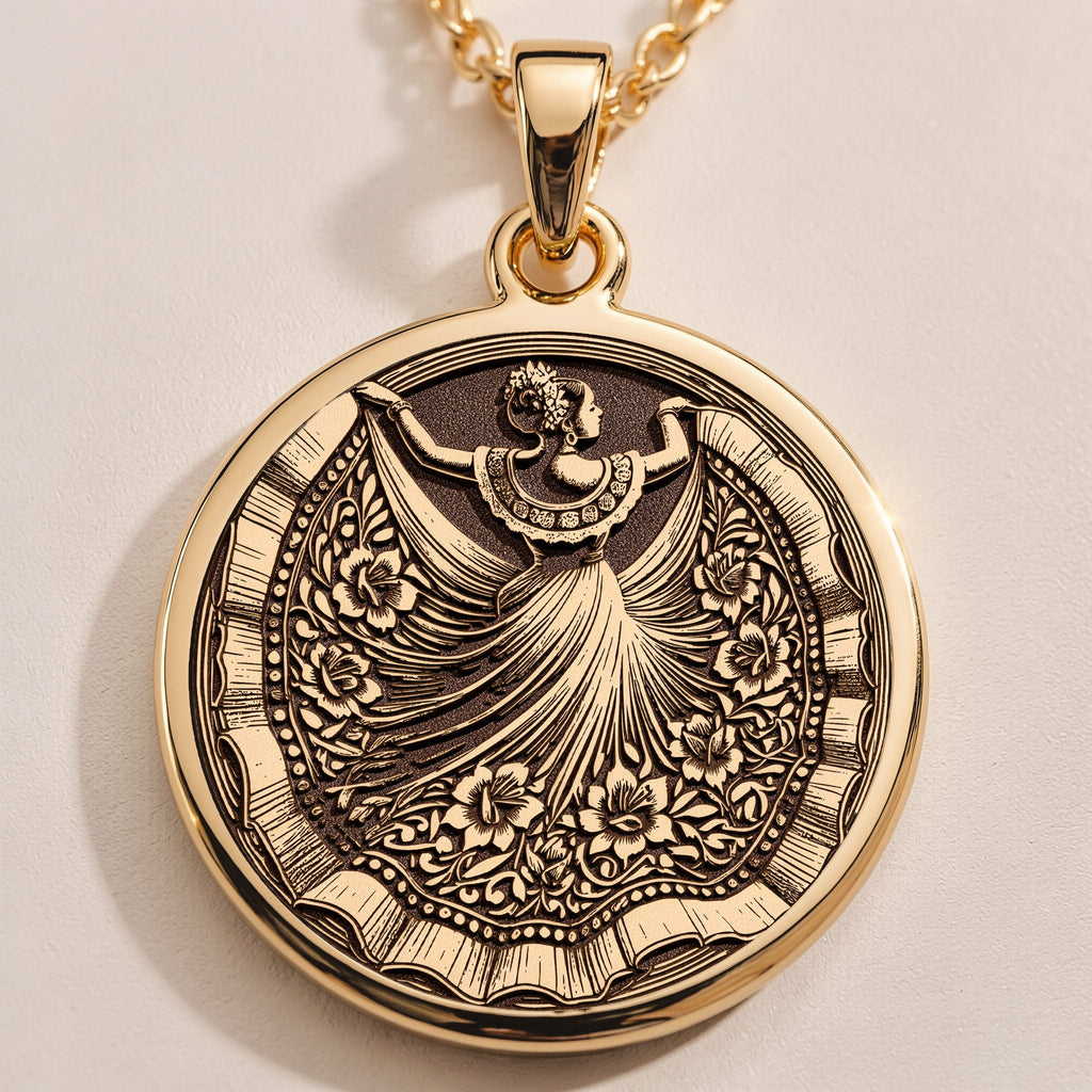 Mexican Dancer Folkloric Pendant | 14K Gold & Silver Options - Cultural Heritage Coin Jewelry - Image 2