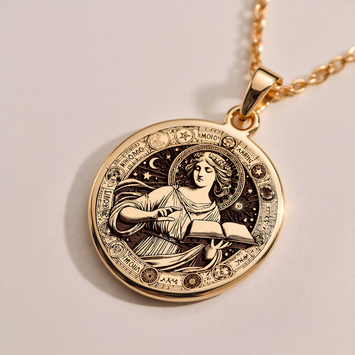 Rose Gold Plated Mnemosyne Necklace, a stunning mythology-inspired piece representing memory and creativity. Ideal for elegant and meaningful gifts.