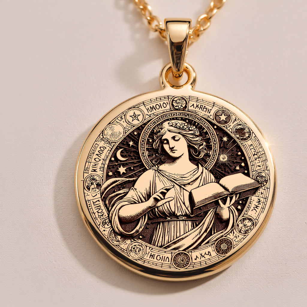 Rose Gold Plated Mnemosyne Necklace, a stunning mythology-inspired piece representing memory and creativity. Ideal for elegant and meaningful gifts.