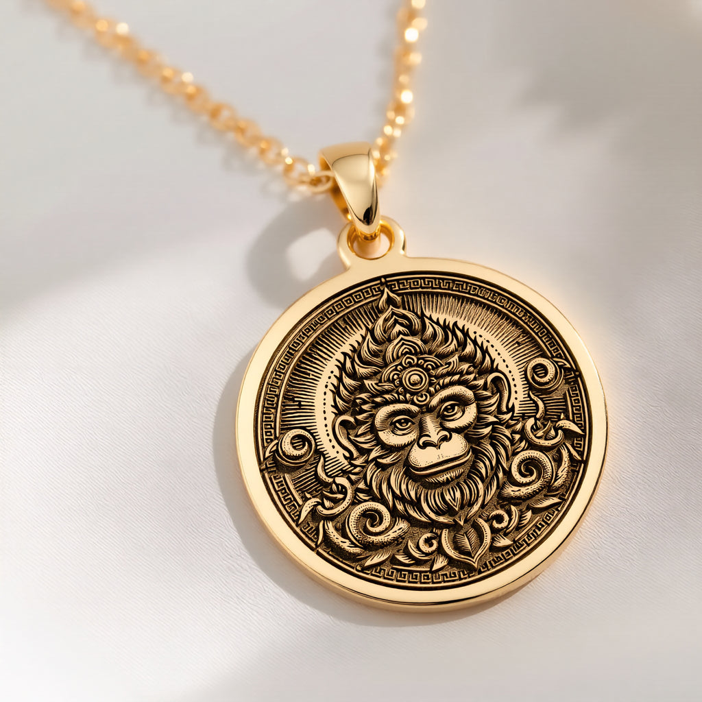 14K solid gold Monkey God Sun Wukong Necklace: round  of Sun Wukong Chinese monkey god ...