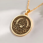 14K solid gold Monkey God Sun Wukong Necklace: round  of Monkey God Sun Wukong with eng...