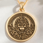 14K solid gold Monkey God Sun Wukong Necklace: round  of Sun Wukong Monkey God with eng...