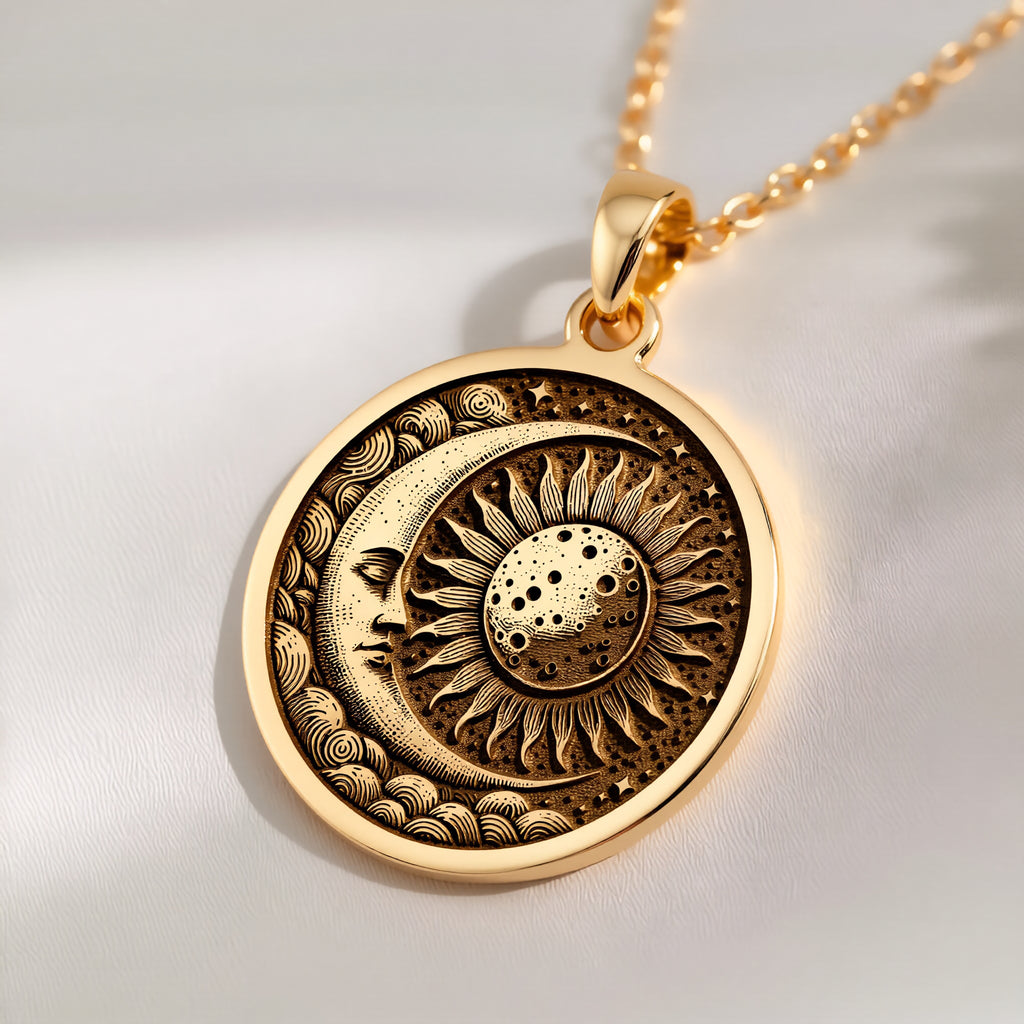 Sun Moon Celestial Pendant | & yellow gold Options - Cosmic Energy Boho Chic - Image 1