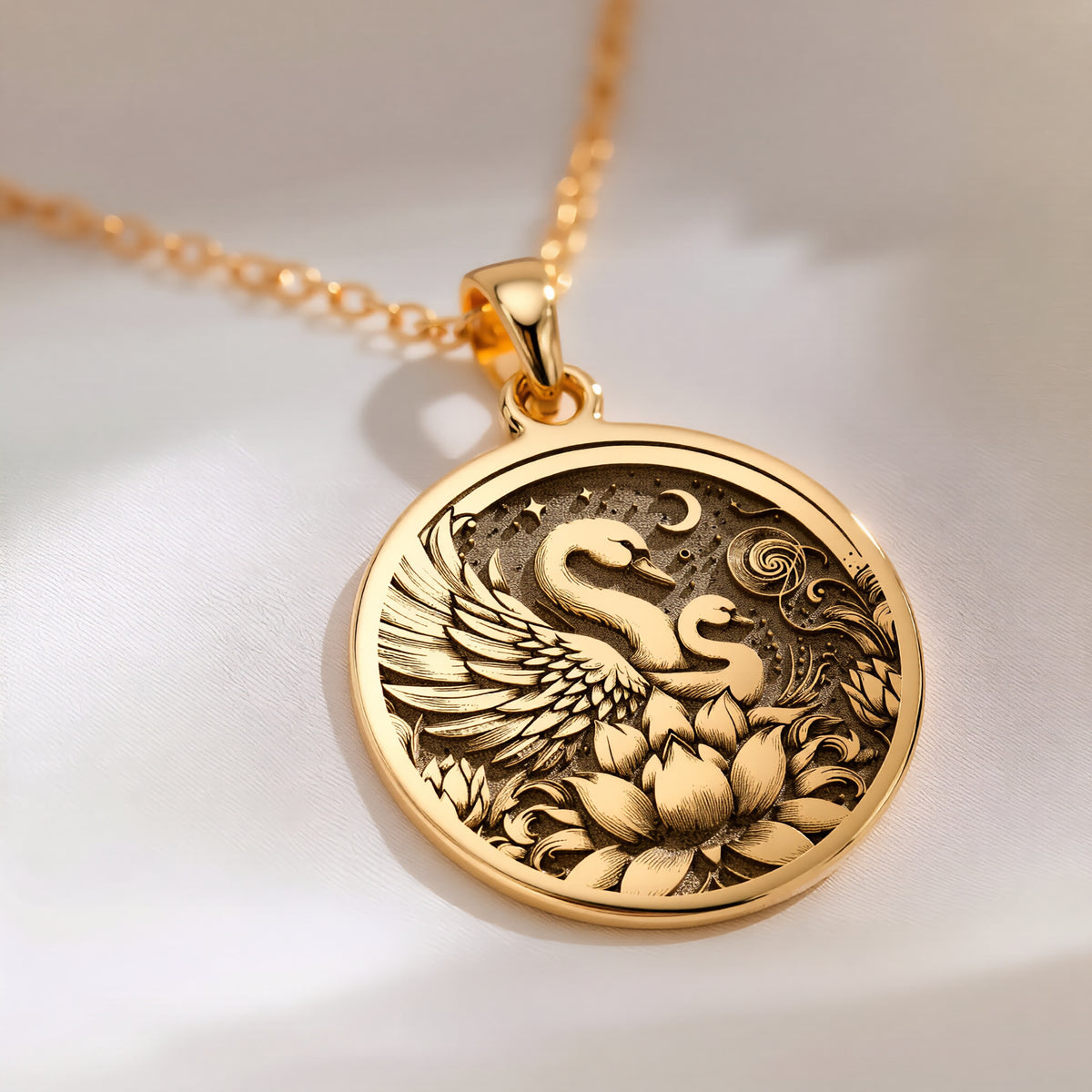 Swan Family Necklace: 14K Gold, Mother and Child Pendant, Maternal Love Jewelry - View 2