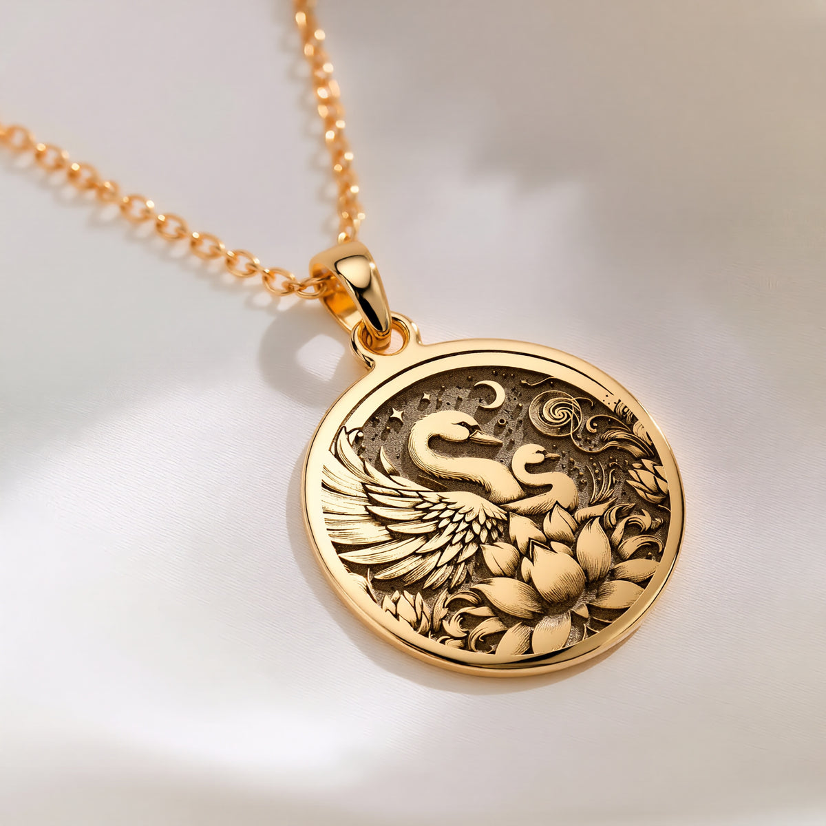 Swan Family Necklace: 14K Gold, Mother and Child Pendant, Maternal Love Jewelry - View 2
