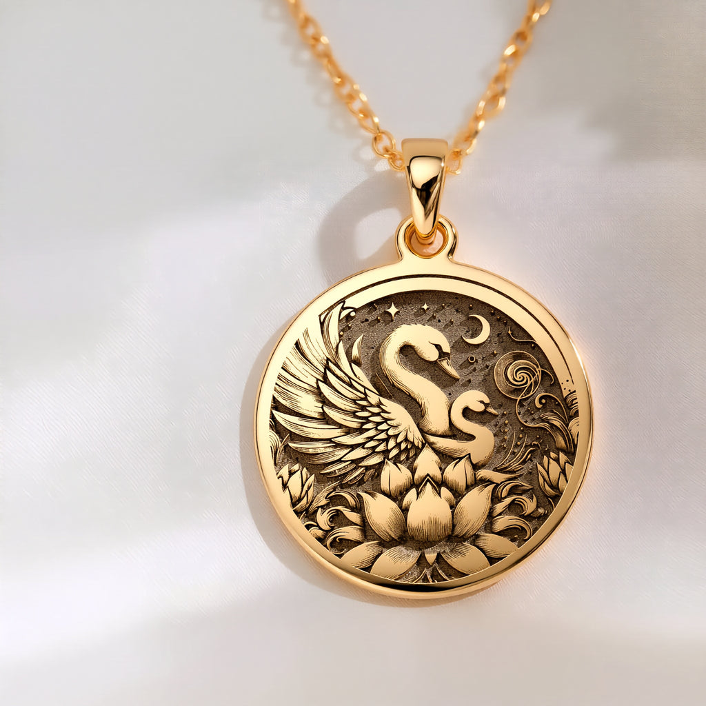 Swan Family Necklace: 14K Gold, Mother and Child Pendant, Maternal Love Jewelry - View 214
