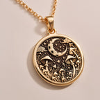 Rose Gold Plated Mushroom Necklace – Enchanting celestial jewelry featuring a crescent moon and mushroom motif. A romantic and stylish pendant, perfect for boho-inspired outfits and nature enthusiasts.