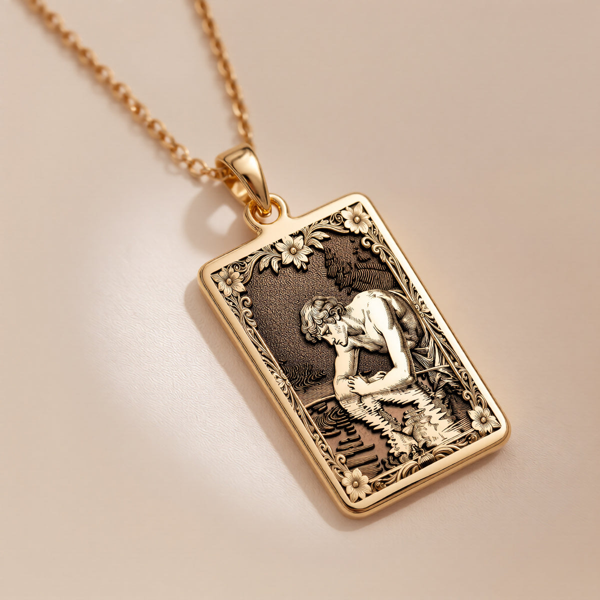 Narcissus Greek Mythology Pendant | 14K Solid Gold - Dark Academia Gothic Style