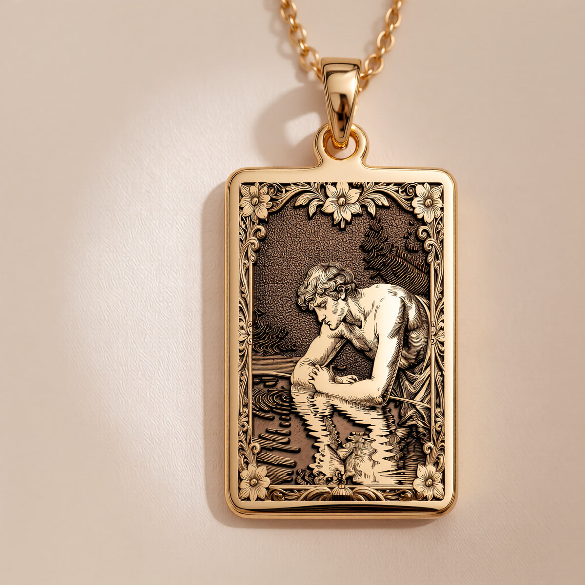 Narcissus Greek Mythology Pendant | 14K Solid Gold - Dark Academia Gothic Style