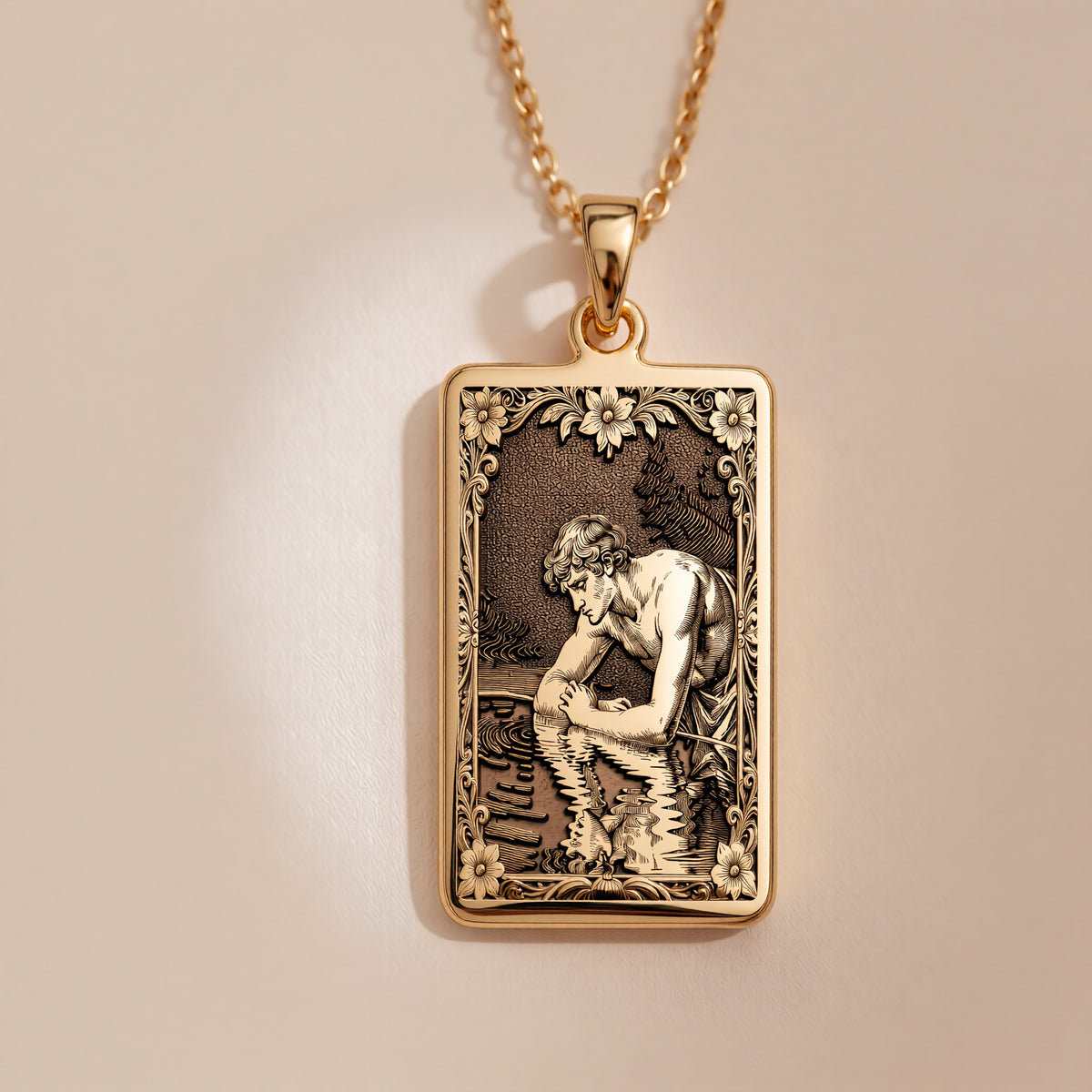 Narcissus Greek Mythology Pendant | 14K Solid Gold - Dark Academia Gothic Style