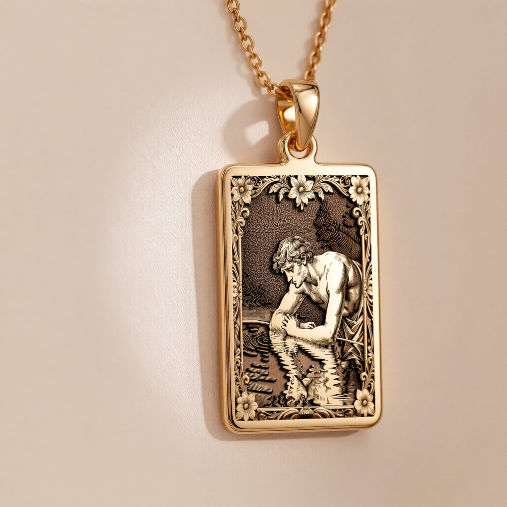Narcissus Greek Mythology Pendant | 14K Solid Gold - Dark Academia Gothic Style