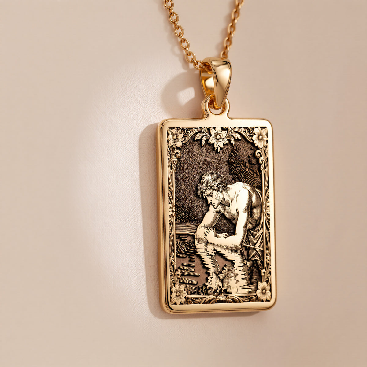 Narcissus Greek Mythology Pendant | 14K Solid Gold - Dark Academia Gothic Style