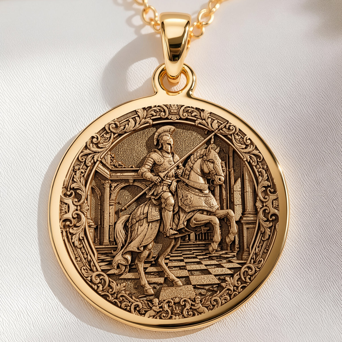 Knight Chess Coin Horse Head Necklace | 14K Solid Gold - Strategy Game Lover Gift