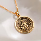 14K solid gold Nyx Goddess of Night Pendant: round  of Nyx Greek goddess of night with ...