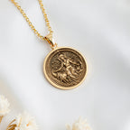 14K solid gold Nyx Goddess of Night Pendant: round  of Nyx Greek goddess of night with ...