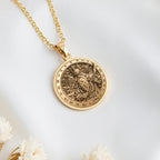 14K solid gold Odin Allfather Viking Pendant: round  of Odin Norse Allfather with engra...