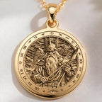 14K solid gold Odin Allfather Viking Pendant: round  of Odin Norse Allfather god with e...