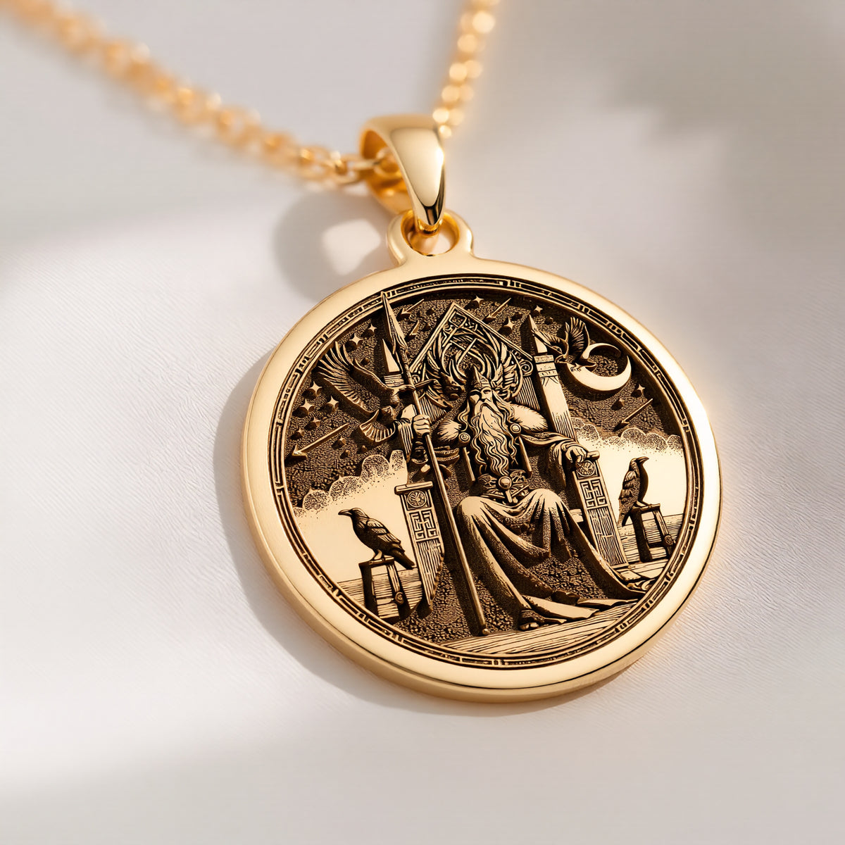 Odin Necklace, Odin Pendant for Men, Gold Valknut Triangle, Norse Viking Rune - View 214