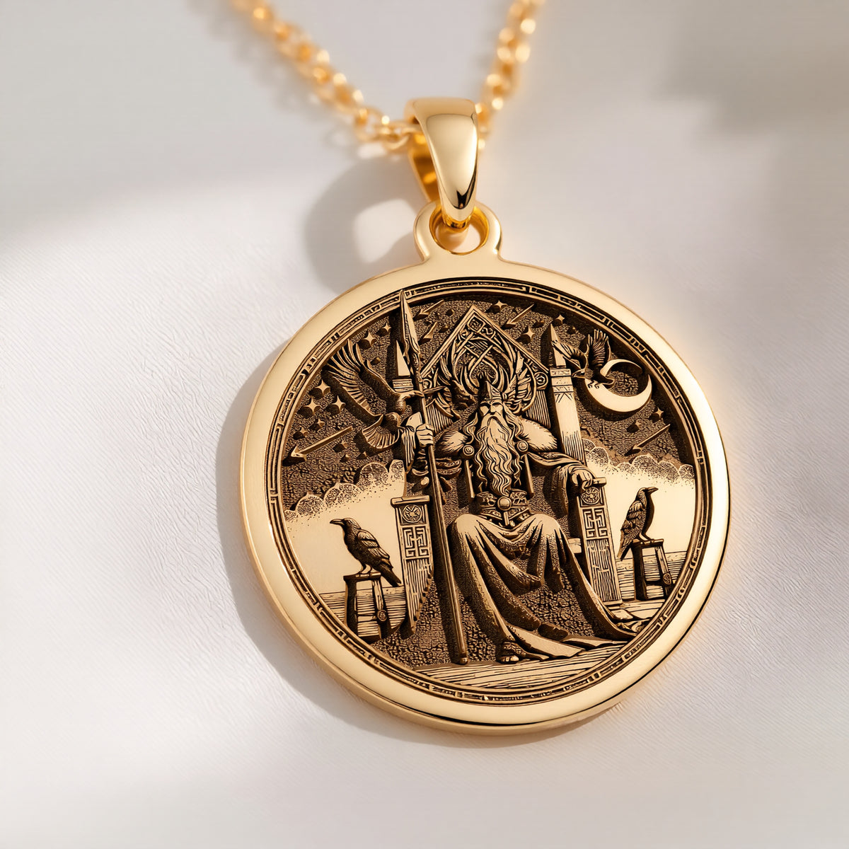 Odin Necklace, Odin Pendant for Men, Gold Valknut Triangle, Norse Viking Rune - View 200