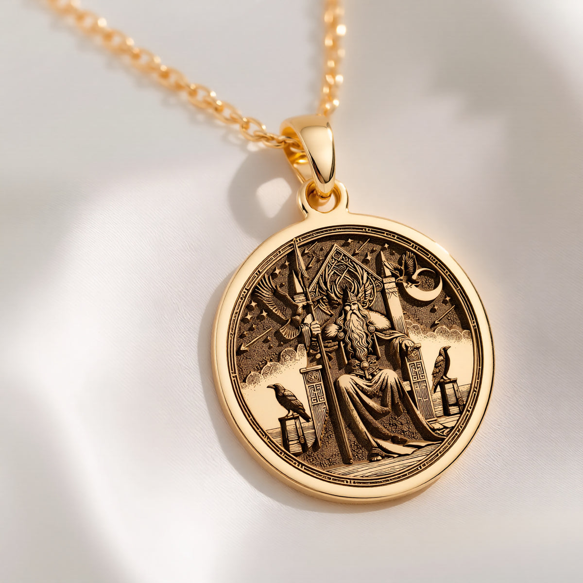 Odin Necklace, Odin Pendant for Men, Gold Valknut Triangle, Norse Viking Rune - View 214