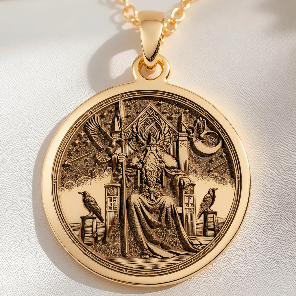 Odin Necklace, Odin Pendant for Men, Gold Valknut Triangle, Norse Viking Rune - View 153