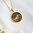 14K solid gold Ophelia Shakespeare Literary Pendant: round  of Ophelia Shakespeare lite...