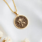 14K solid gold Ophiuchus Serpent Asclepius Necklace: round  of Ophiuchus 13th Zodiac si...