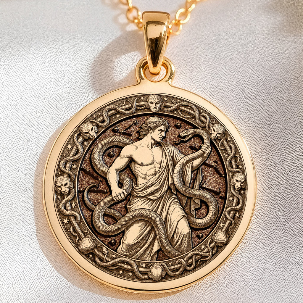 14K solid gold necklace Ophiuchus Serpent Asclepius | & Options - Rebirth Healing Symbol - view 7