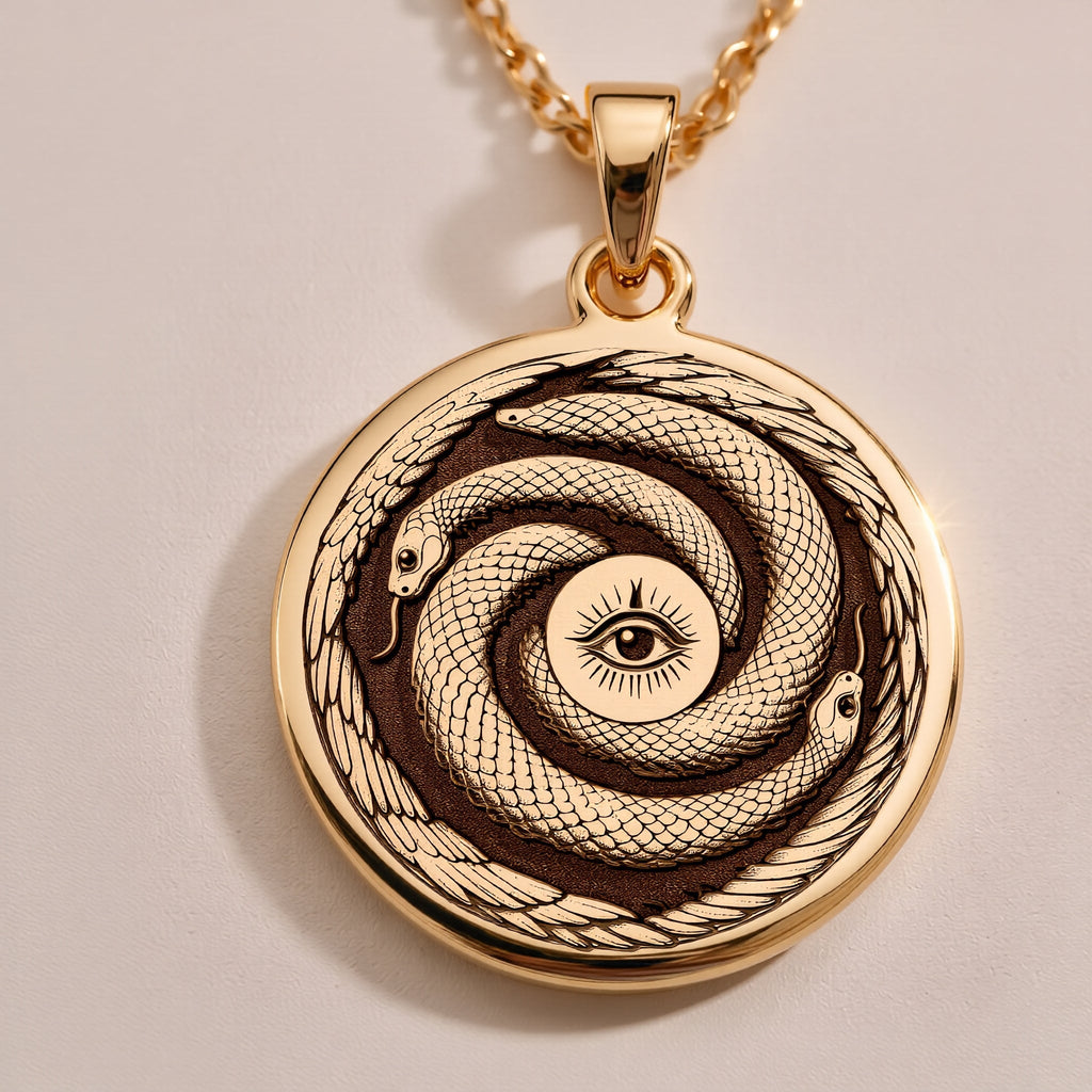 Sterling Silver Ouroboros Necklace crafted with fine details, showcasing the eternal snake symbol of rebirth and cycles. A meaningful gift or statement piece for any occasion.