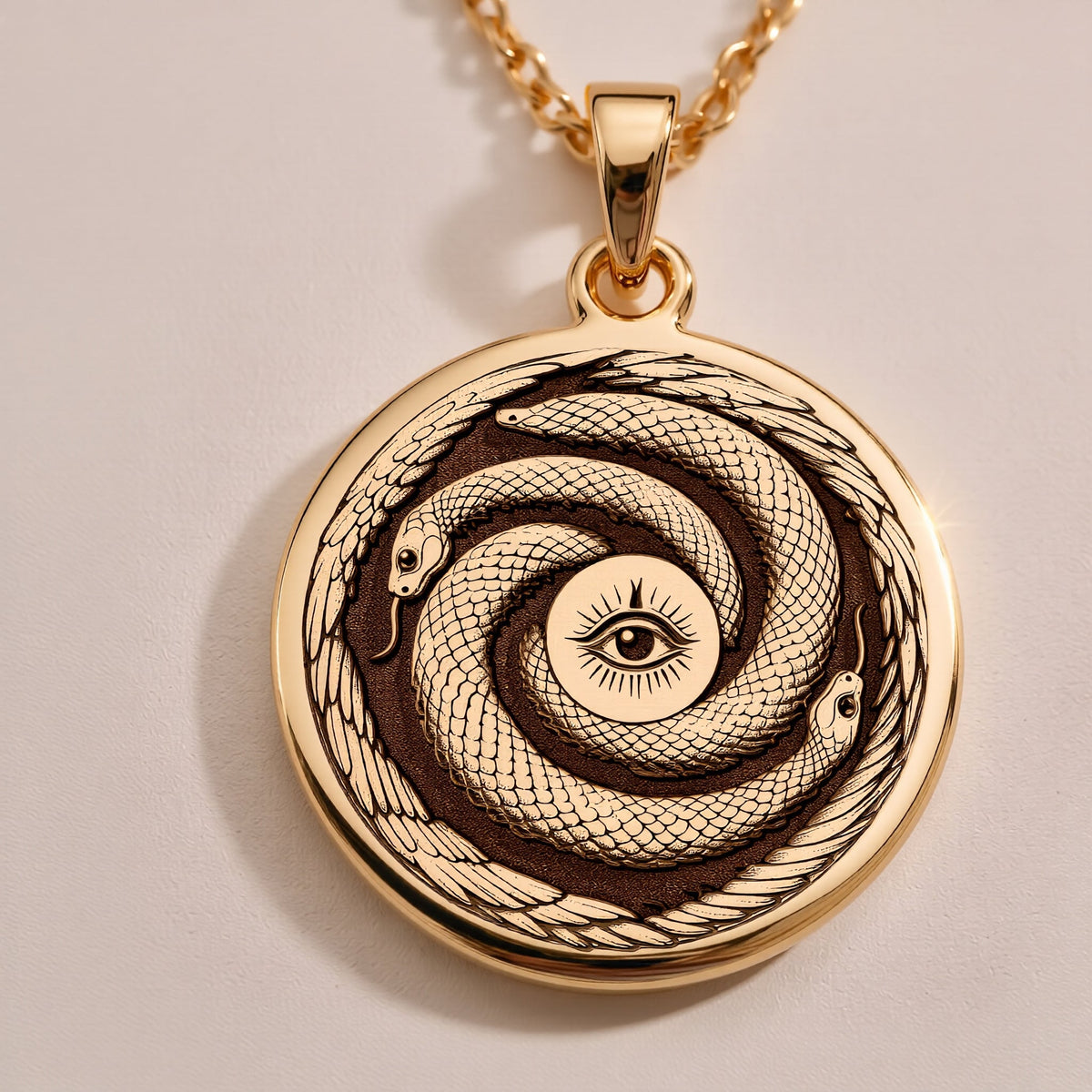 Sterling Silver Ouroboros Necklace crafted with fine details, showcasing the eternal snake symbol of rebirth and cycles. A meaningful gift or statement piece for any occasion.
