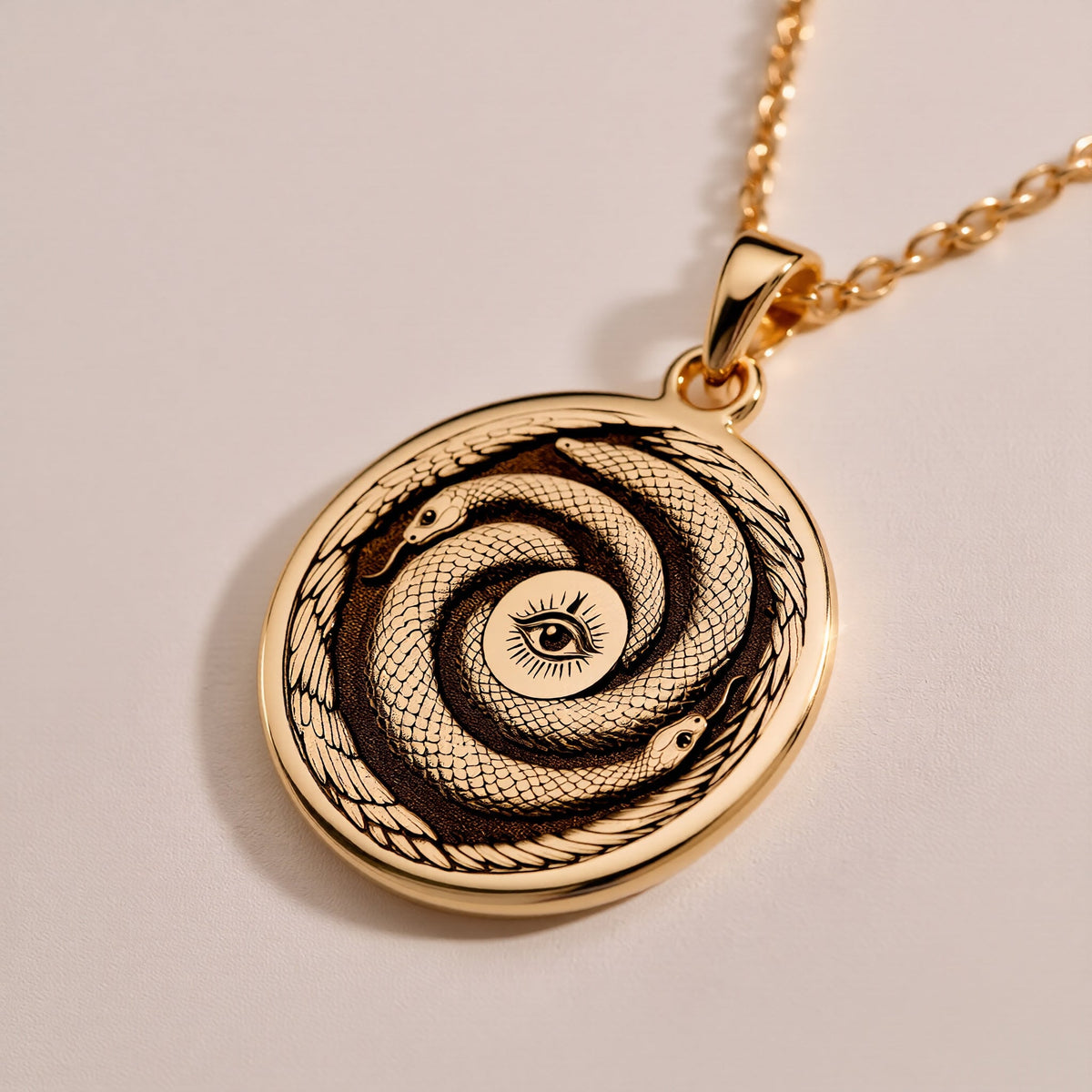 Rose Gold Plated Ouroboros Pendant with a beautiful snake motif representing renewal and infinite cycles. A perfect balance of elegance and symbolism for modern jewelry lovers.