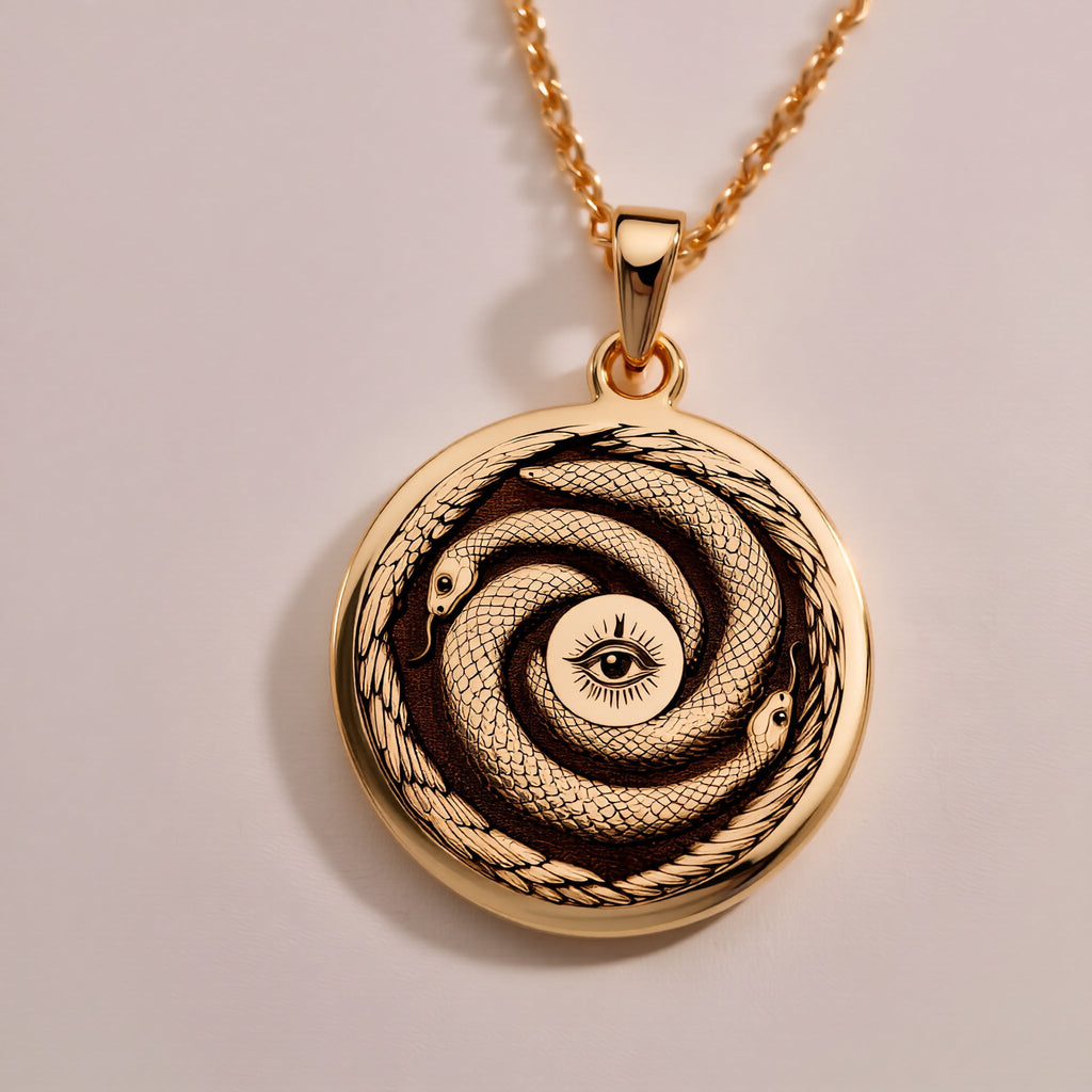 Rose Gold Plated Ouroboros Pendant with a beautiful snake motif representing renewal and infinite cycles. A perfect balance of elegance and symbolism for modern jewelry lovers.