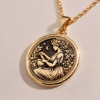 Rose Gold Plated Panacea Pendant with ancient coin design. Warm-toned healing goddess medallion with detailed profile and botanical elements. Greek medicine deity jewelry perfect for medical graduation or wellness-focused gift.