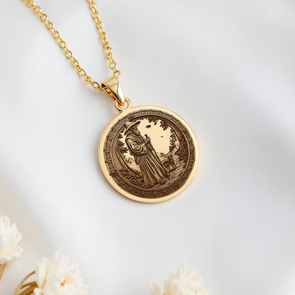 14K solid gold Papa Legba Crossroads Loa Pendant: round  of Papa Legba Voodoo loa with ...