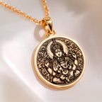 14K solid gold Parvati Goddess Devotion Necklace: round  of Parvati Hindu goddess with ...