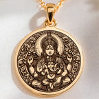 14K solid gold Parvati Goddess Devotion Necklace: round  of Hindu goddess Parvati with ...