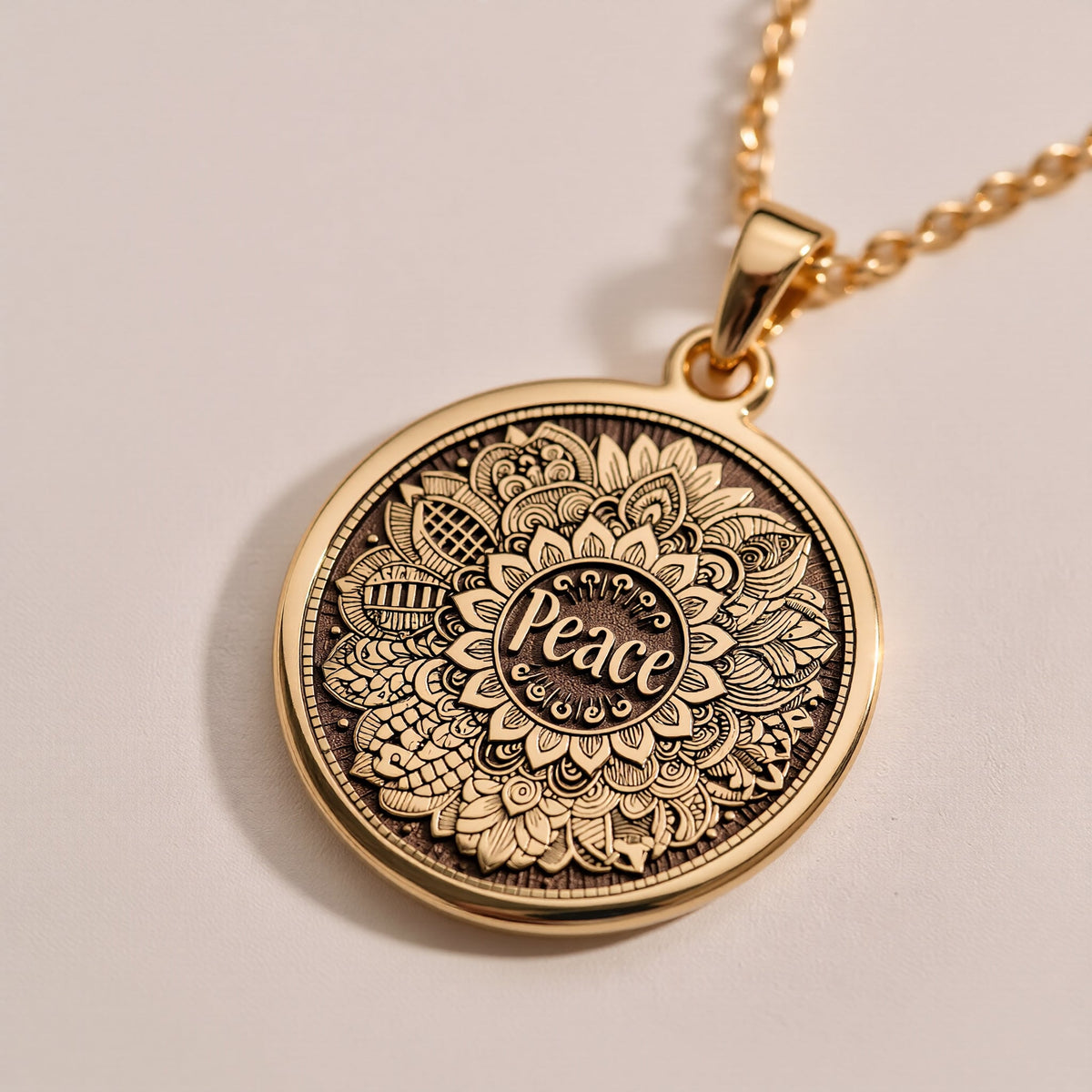 Silver plated Peace Mandala Spiritual Yoga Pendant: round  peace mandala yoga mindfulne...