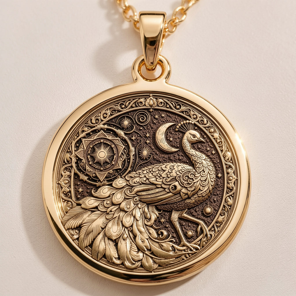 Peacock Mandala Bird Pendant Necklace | 14K Gold & Silver Options - Nature Inspired Spirit Animal - Image 2